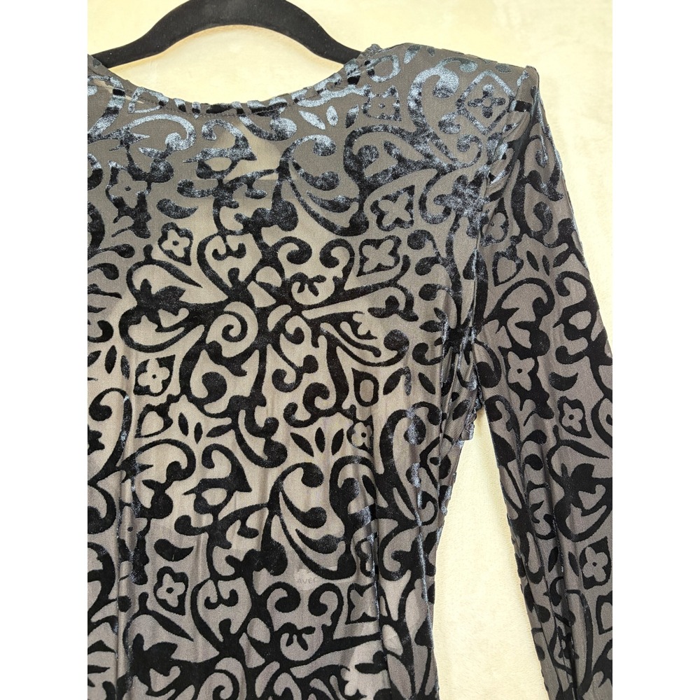 Avec Les Filles Black Velvet Burnout Damask Bodysuit Women M New